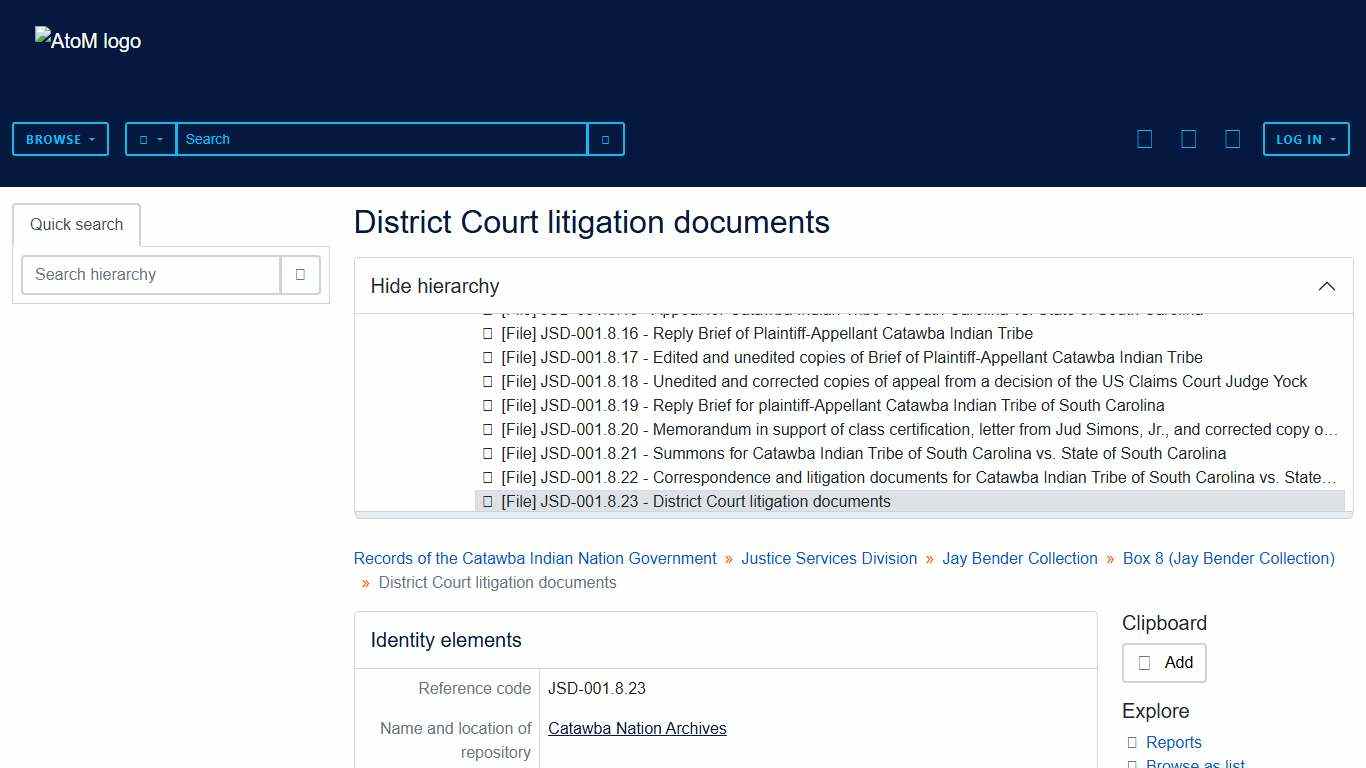 District Court litigation documents - Catawba Indian Nation Digital Archives