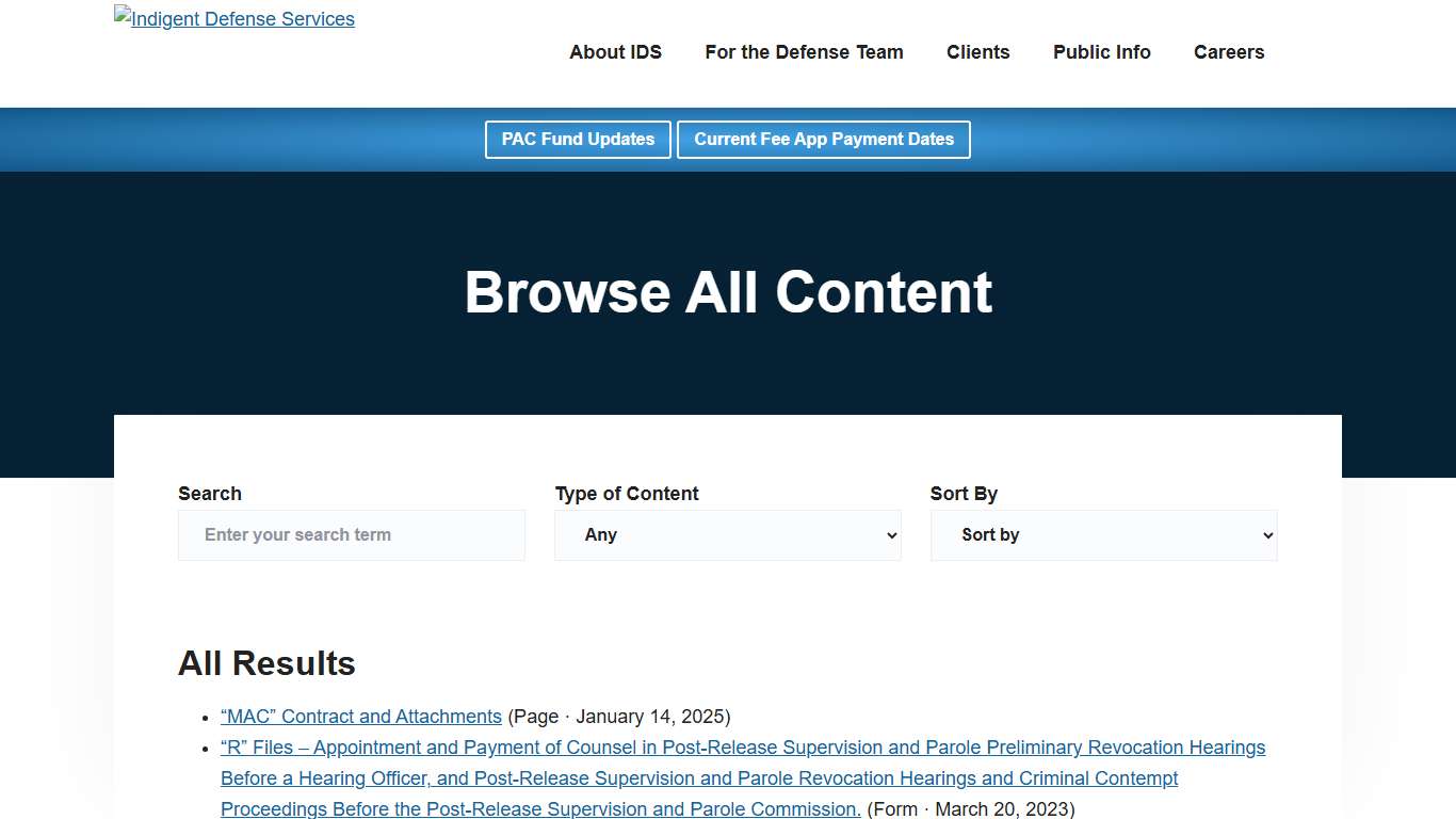 Browse All Content - Indigent Defense Services