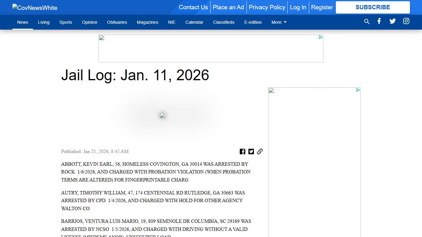 Jail Log: Jan. 11, 2026 - The Covington News